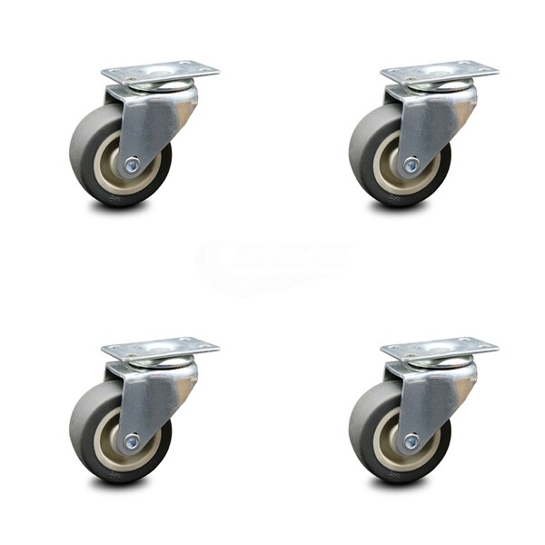 2 Inch Swivel Caster with Non-Marking Floor Safe Thermoplastic Rubber Wheel Set